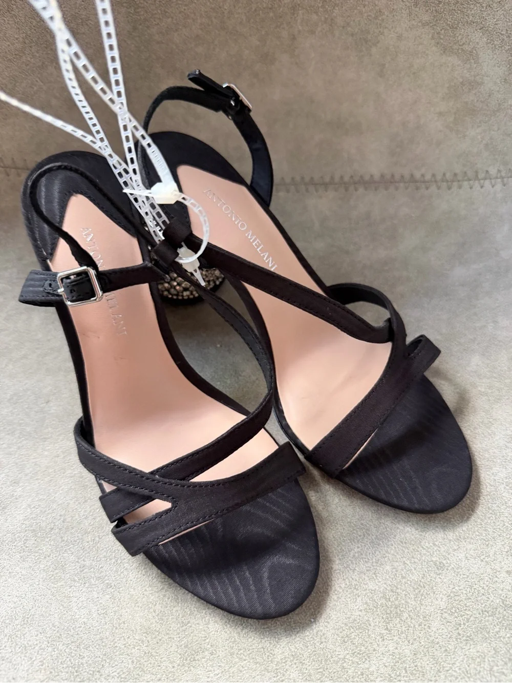 NEW Antonio Melani Larie Rhinestone Satin Slingback Dress Sandals Sz 6.5